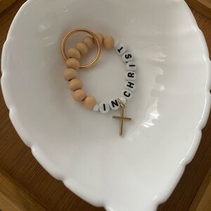 Gold and Tan Beaded keychain IN CHRIST